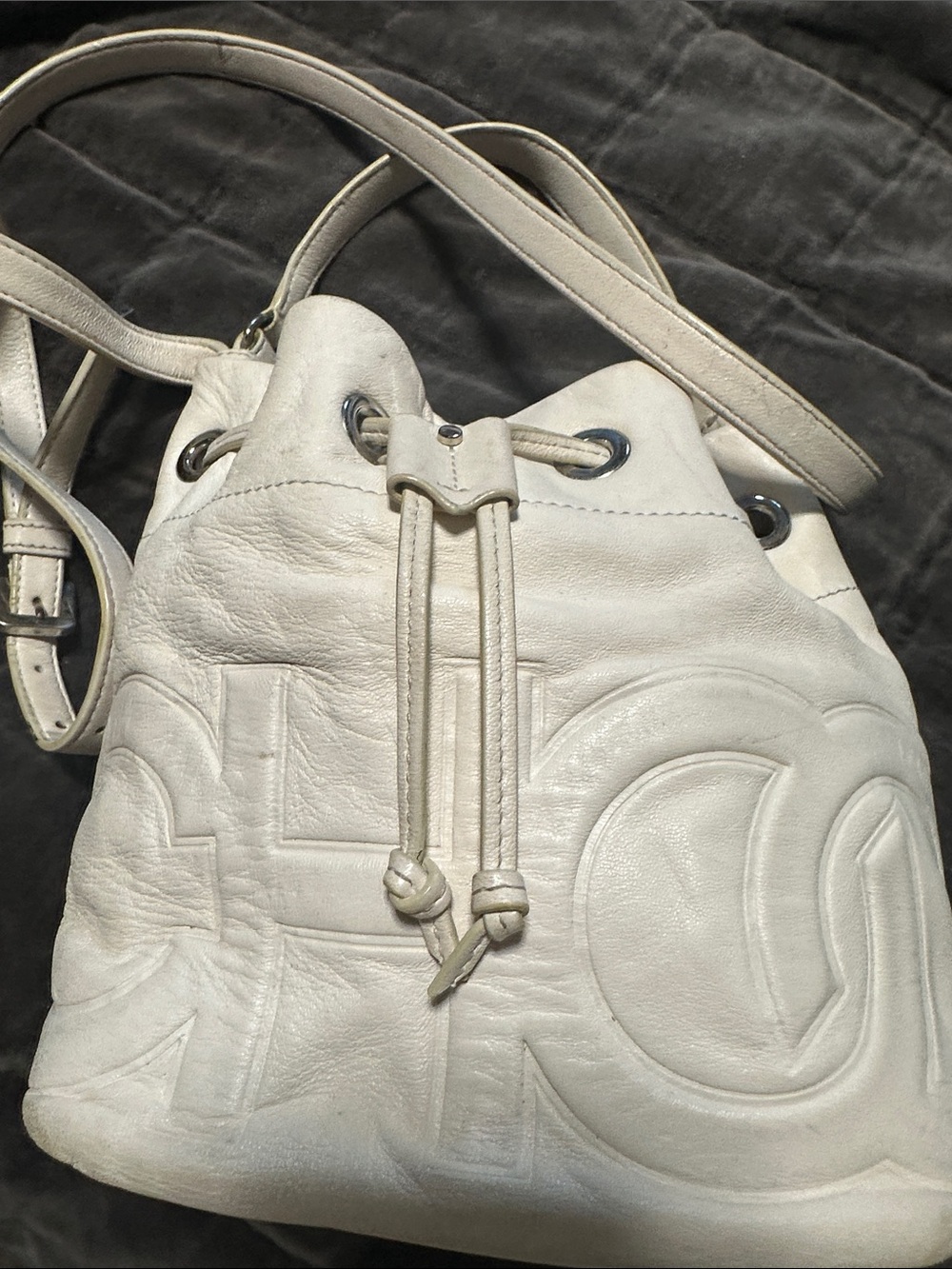 Jimmy Choo Cream Leather Drawstring Bucket Backpack - Picture 4 of 6